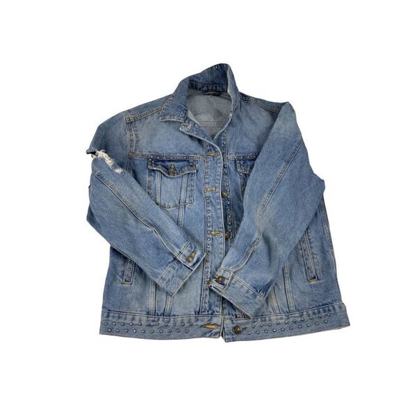 Free People We The Free Denim Jacket XS Light Wash Oversized Distressed - Picture 2 of 4